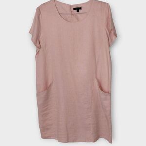 For Cynthia Womens Dress Sz Large Pink Cotton Pockets Short Sleeves Scoop Casual